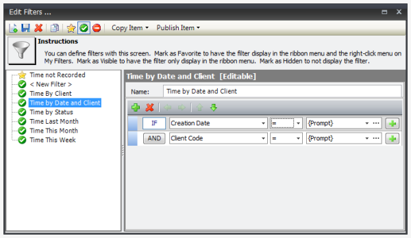 Edit Filters window