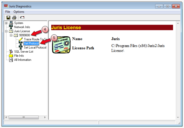 Juris diagnostics window, license