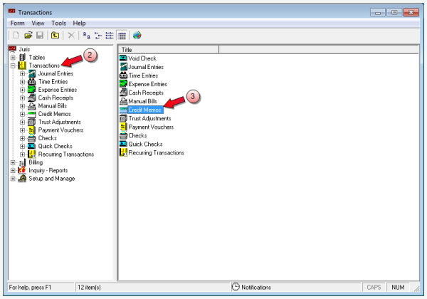 Transactions > Credit Memos