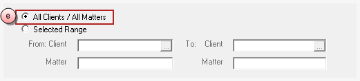All Clients/All Matters option selection