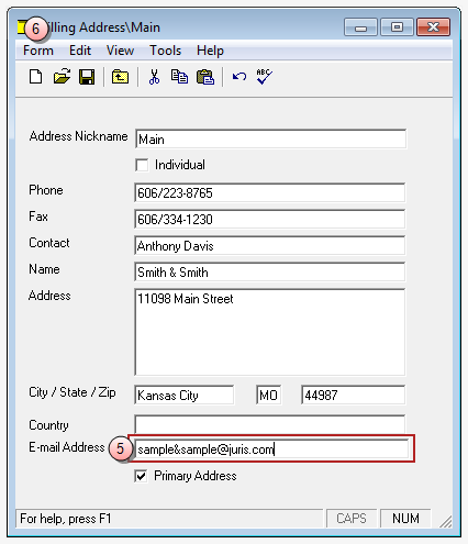 Billing Address, primary address window