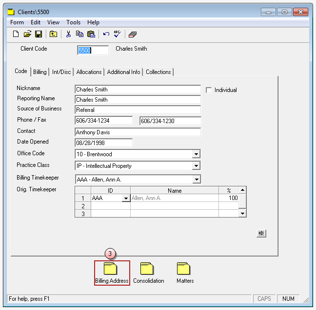 Client information window