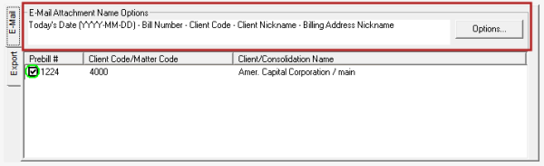 Email Options tab