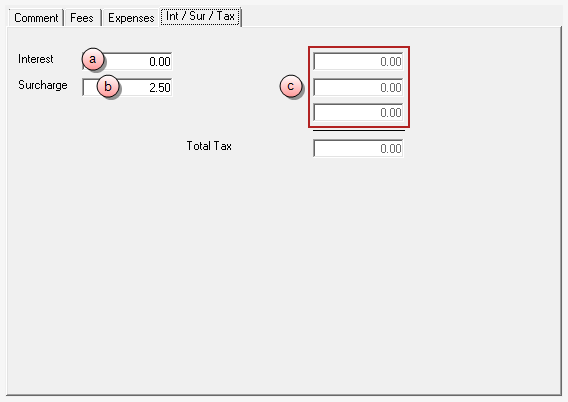 New Manual Bill Int / Sur / Tax tab