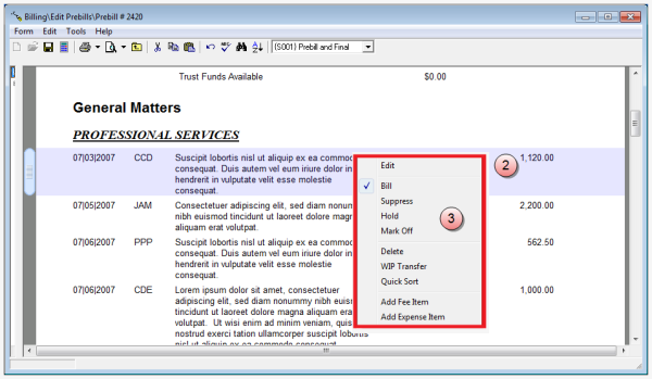 Edit fee and expense detail item window