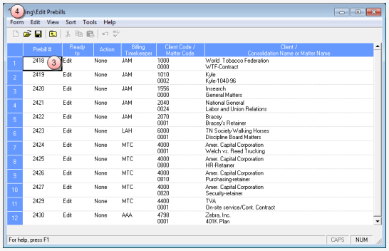 Billing\Edit Prebills window