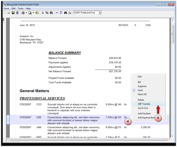 Billing\Edit Prebills\Prebill number
