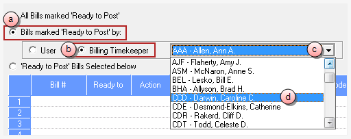 Billing\Post Bills window