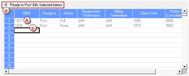 Billing\Post Bills window