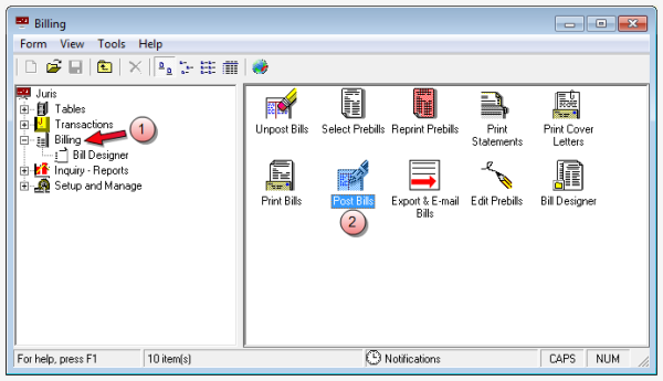 Billing, Post Bills selection