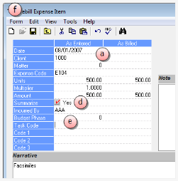 Prebill fee item by expense summary