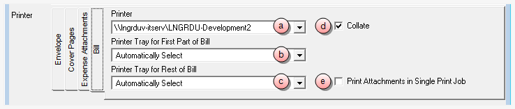 Print Bills, Bills, printer options for Bills