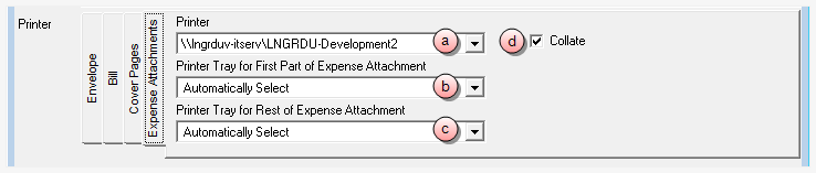 Print Bills, Bills, printer options for Expense Attachments