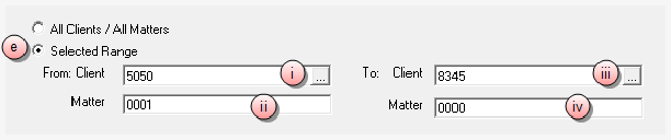 Print Bills, Selected Range options