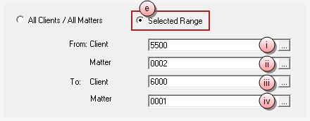 Reprint Prebills, Selected Range options