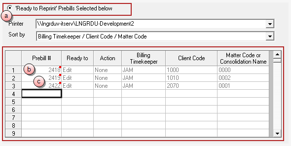 Billing, Reprint Prebills reprint  marked readyprebills by prebill number