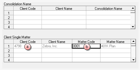 Prebills Consolidation Name OR Matter options