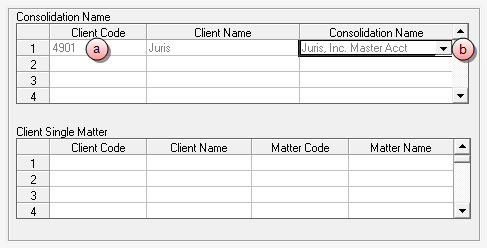 Prebills Consolidation Name OR Matter options