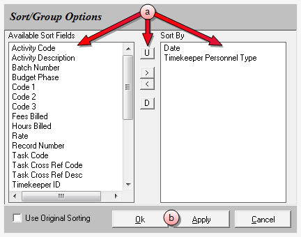 Sort/Group Options window