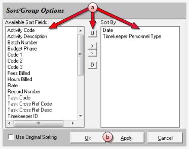 Sort/Group Options window