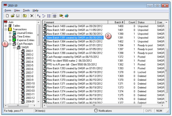 Select transaction batch 