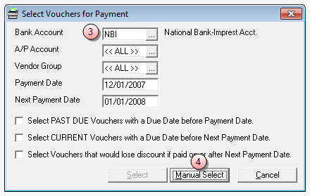 Select Voucher for Payment window