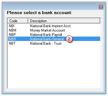 Please select a bank account, window