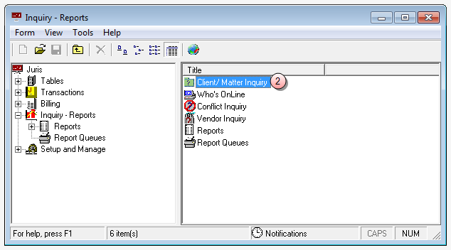 Inquiry - Reports, available reports