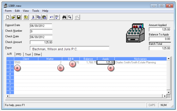 Cash receipt - A/R tab