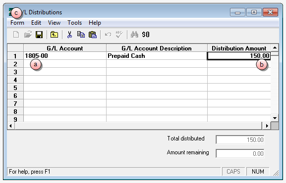 G/L distributions window