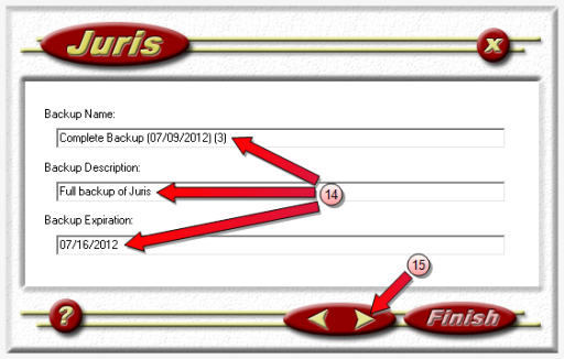 Juris managment console, backup confirmation