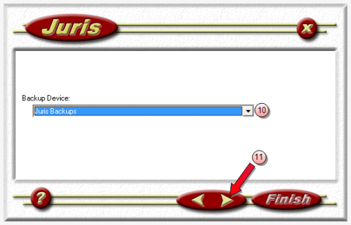 Juris management console - backup device selection