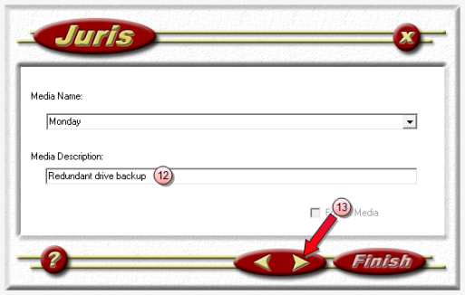 Juris management console - backup media window