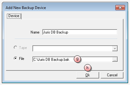 Juris management console, add new backup device