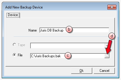 Juris mgmt console, add new backup device1