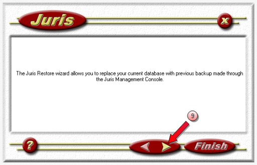 Juris management console - restore wizard window