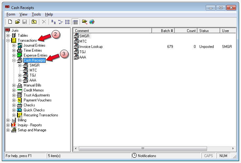 Post a batch - selecting transaction type