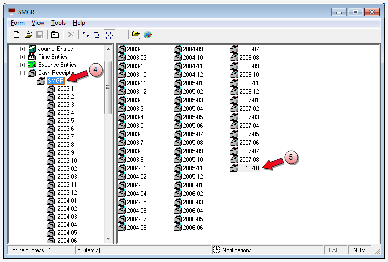 Select creator folder and accounting period