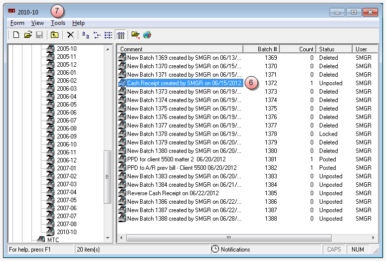 Double-click the period in which the batch reside