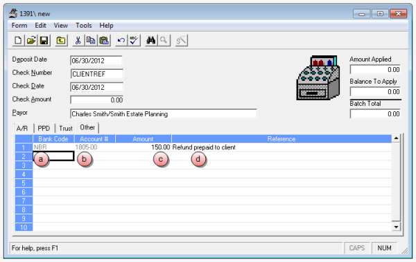 Reverse a PPD - cash receipt - Other tab