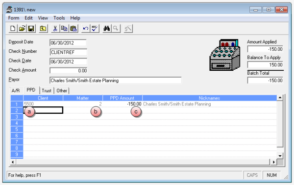 Reverse a prepaid amount - cash receipt - PPD tab