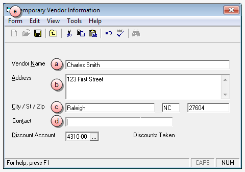 Temporary vendor information window