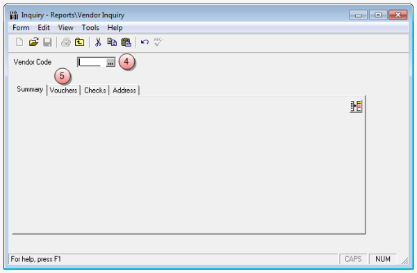 Inquiry - Reports\Vendor Inquiry window