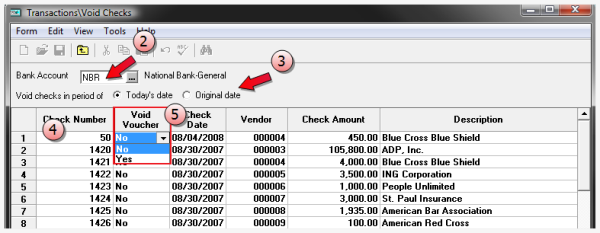 Transactions, Void Checks window