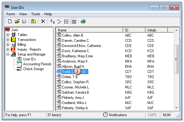 User IDs list of available users