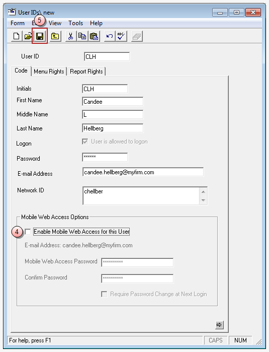 User IDs, Mobile Web Access Options - disable