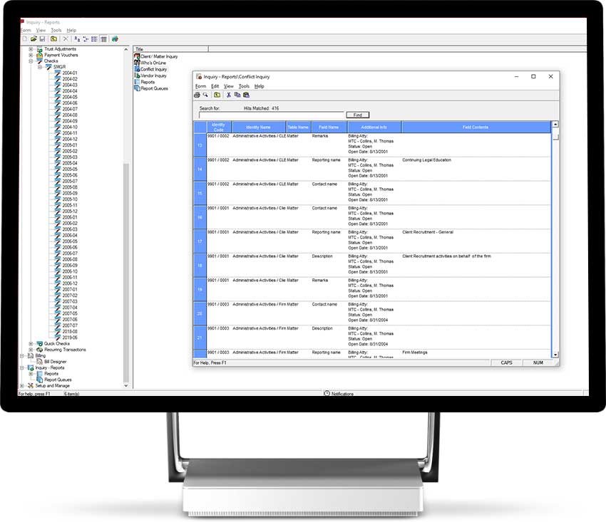 Juris ConflictChecking Screen -